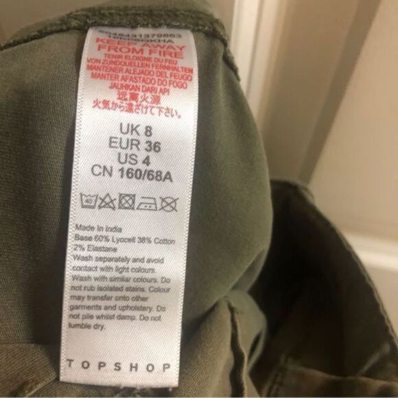 TOPSHOP Olive Green Lyocell Paper Bag Gathered Waist Pants‎ Size 4 - Picture 4 of 5